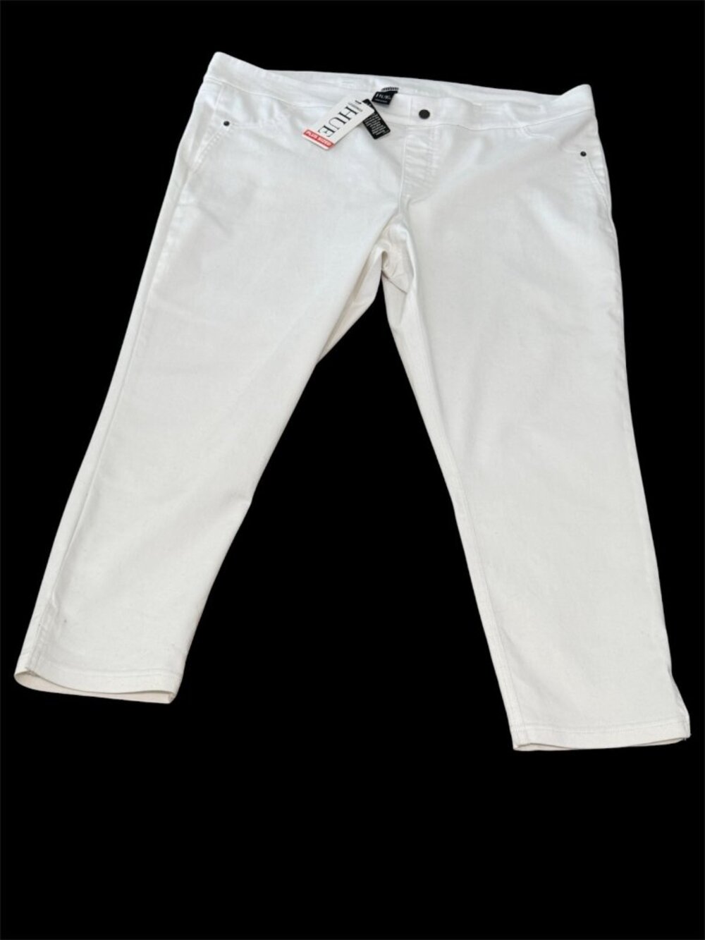 Hue Women White Stretch Capri Mid Rise Leggings Plus Size 2X Wide Band Denim New